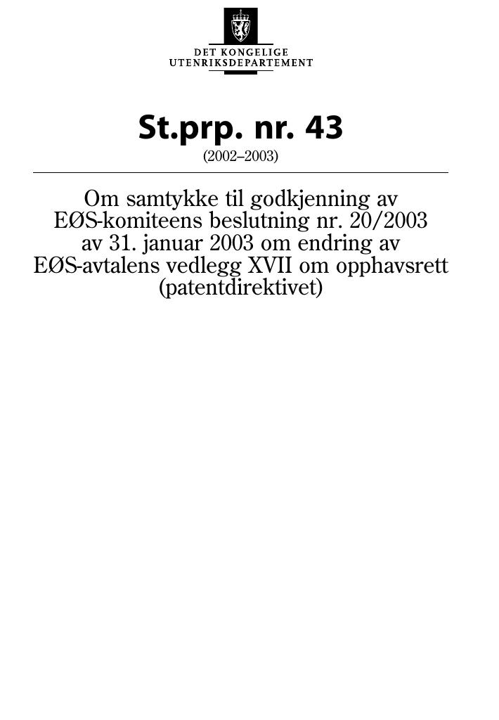 Forsiden av dokumentet St.prp. nr. 43 (2002-2003)