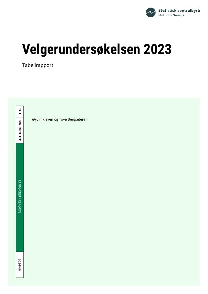 Forsiden av dokumentet Velgerundersøkelsen 2023 : Tabellrapport