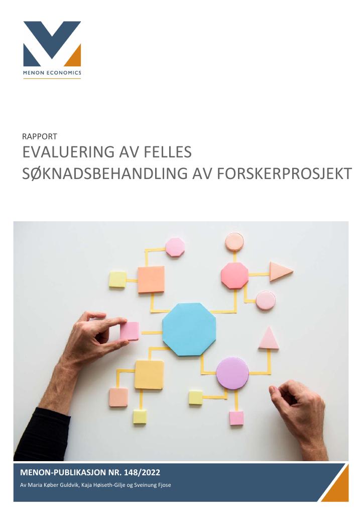 Forsiden av dokumentet Evaluering av felles søknadsbehandling av forskerprosjekt