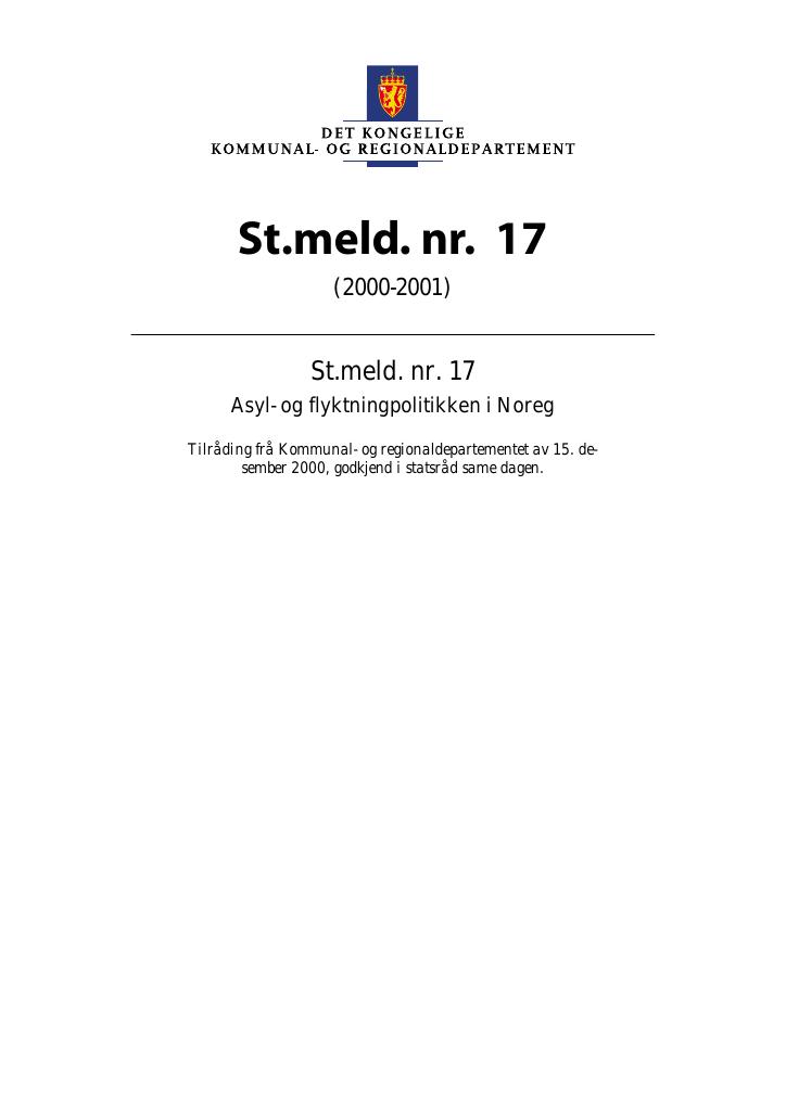 Forsiden av dokumentet St.meld. nr. 17 (2000-2001)