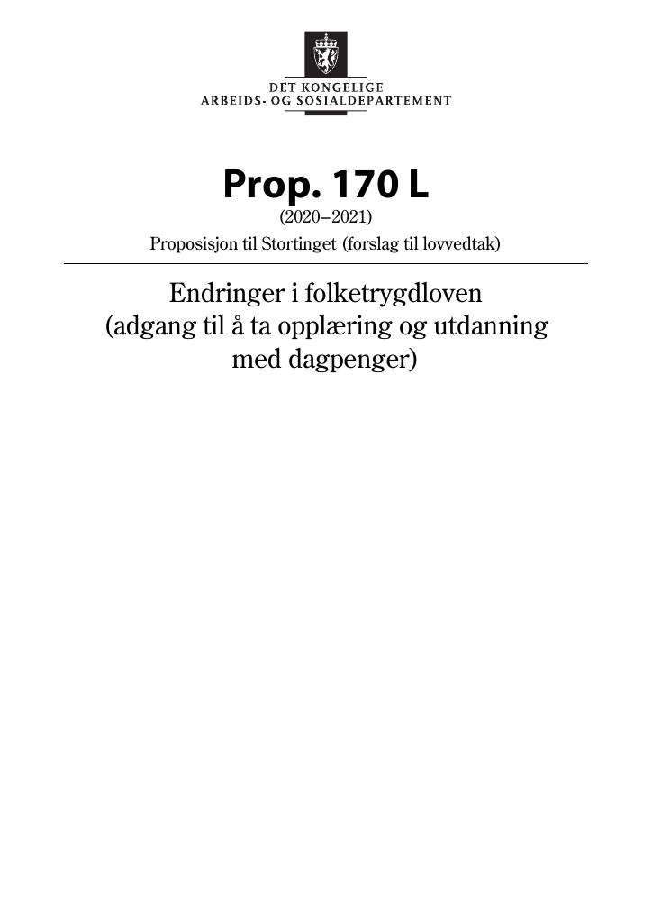 Forsiden av dokumentet Prop. 170 L (2020–2021)