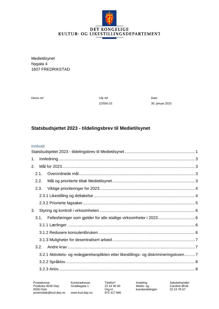 Tildelingsbrev Medietilsynet 2023 - Kudos