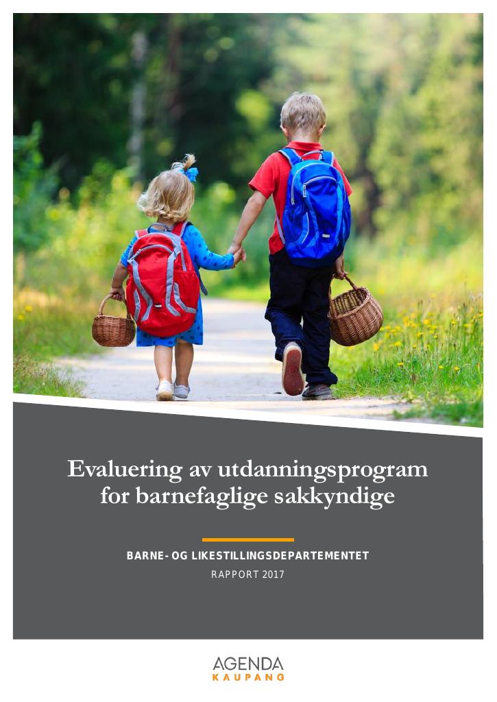 Forsiden av dokumentet Evaluering av utdanningsprogram for barnefaglige sakkyndige