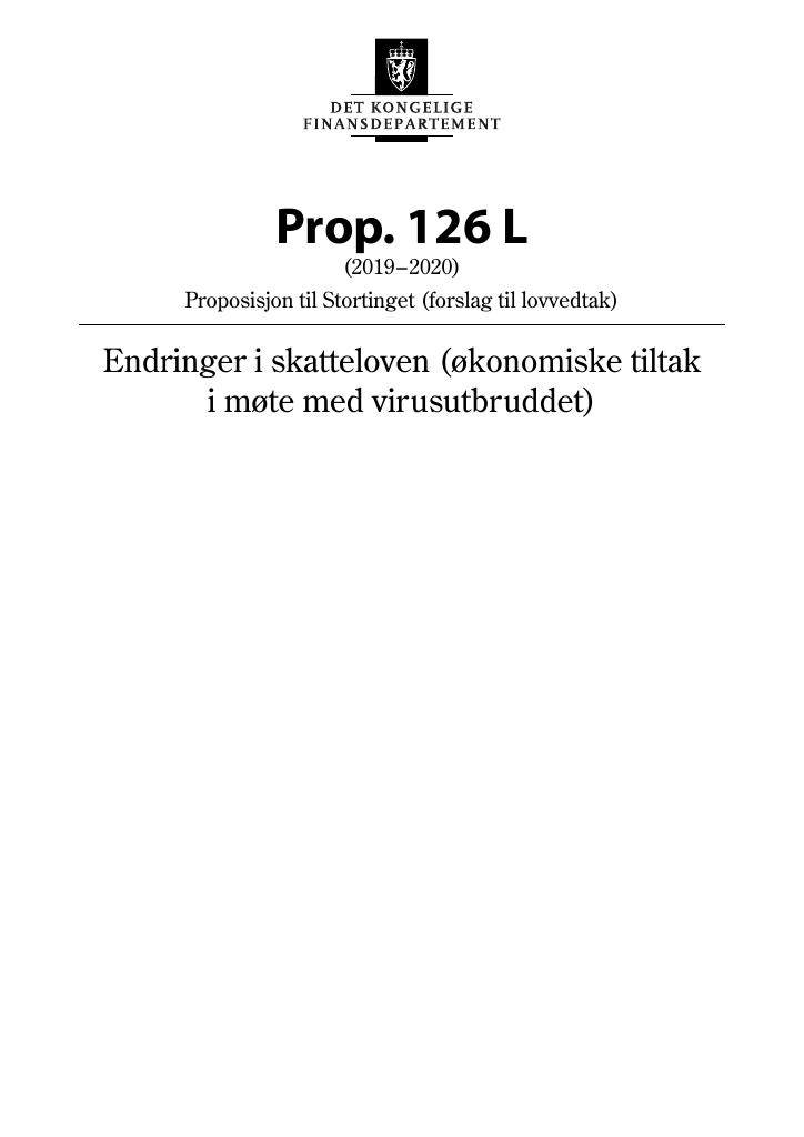 Forsiden av dokumentet Prop. 126 L (2019–2020)