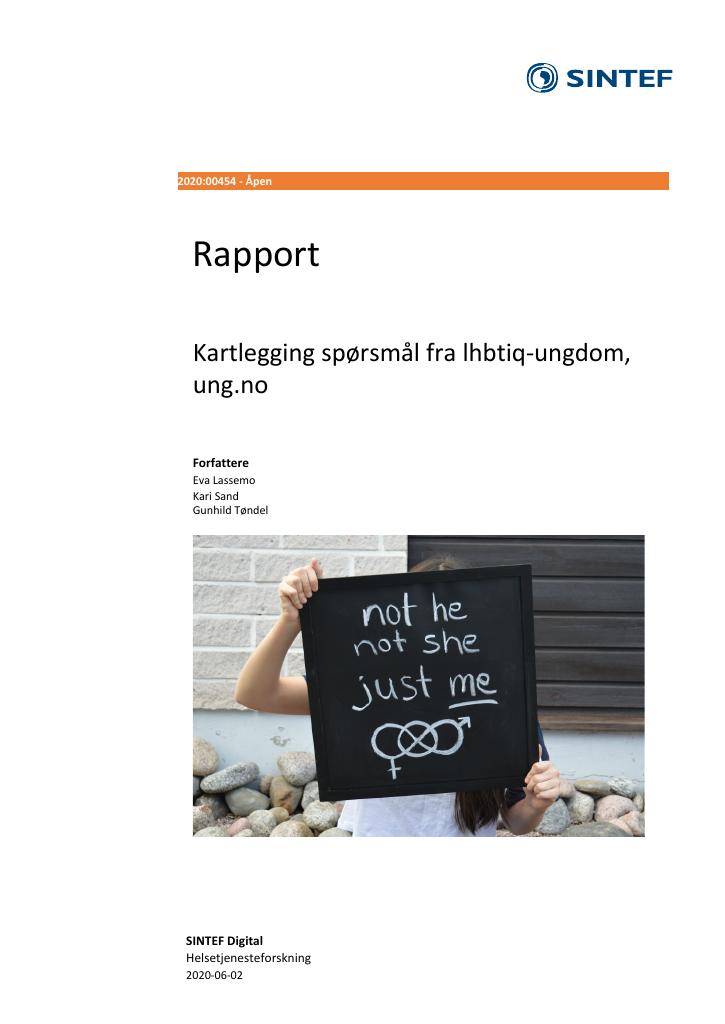 Forsiden av dokumentet Kartlegging spørsmål fra lhbtiq-ungdom, ung.no