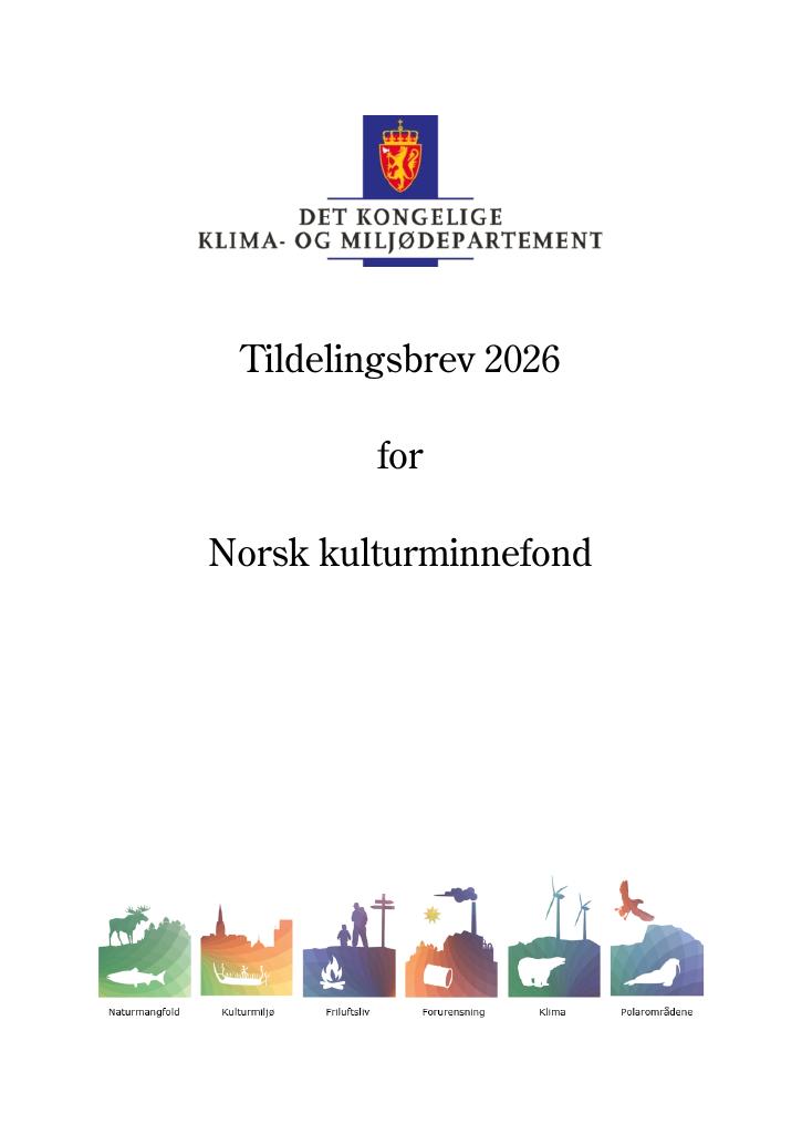 Forsiden av dokumentet Tildeldingsbrev Norsk kulturminnefond 2026