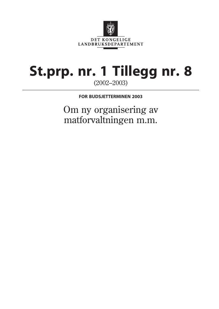 Forsiden av dokumentet St.prp nr. 1 Tillegg nr. 8 (2002-2003)