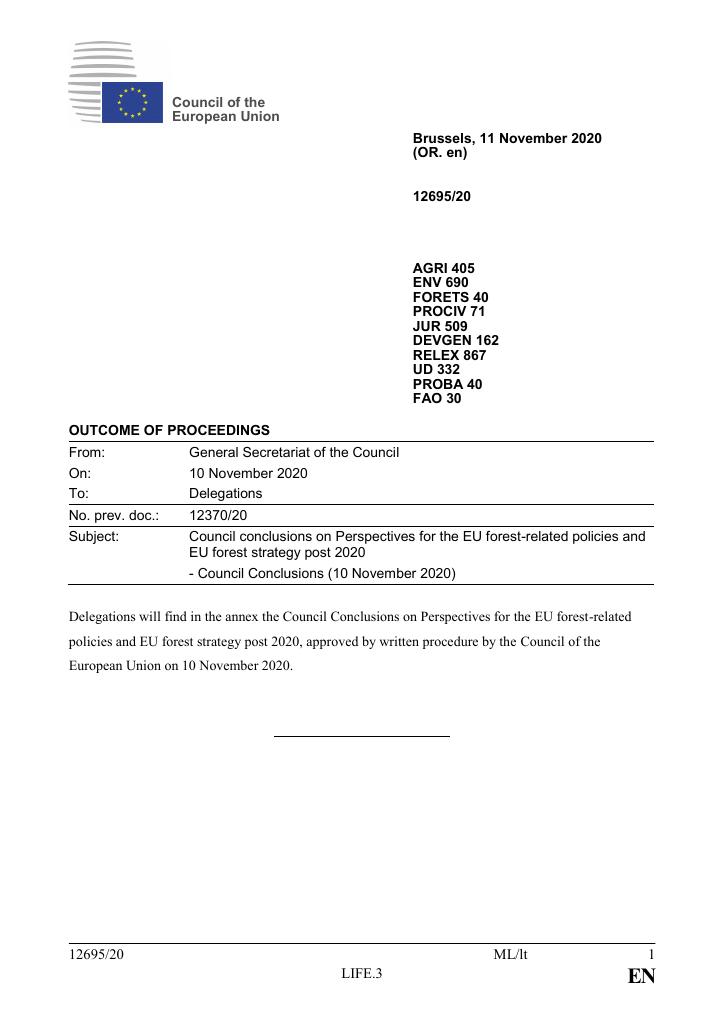 Forsiden av dokumentet Referat fra EUs landbruks- og fiskerirådsmøte den 16. november 2020