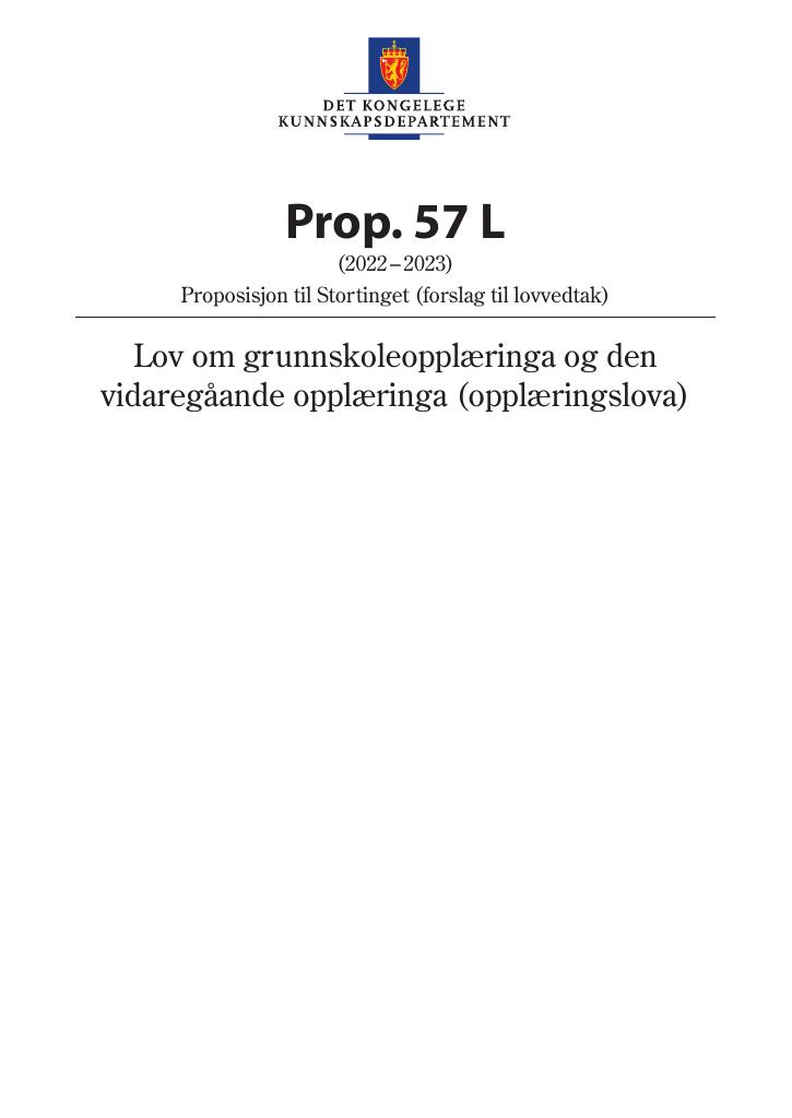 Forsiden av dokumentet Prop. 57 L (2022–2023)