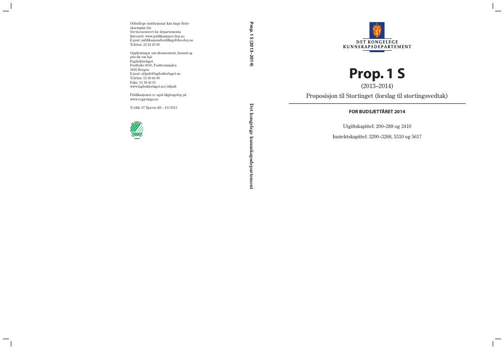 Forsiden av dokumentet Prop. 1 S (2013–2014)