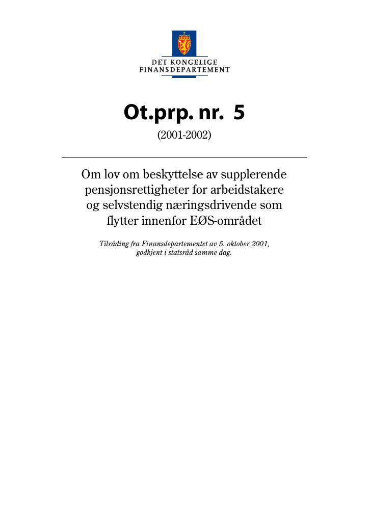 Forsiden av dokumentet Ot.prp. nr. 5 (2001-2002)