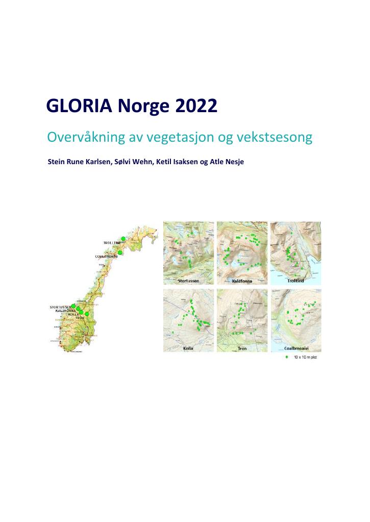 Forsiden av dokumentet Gloria Norge 2022 : overvåkning av vegetasjon og vekstsesong