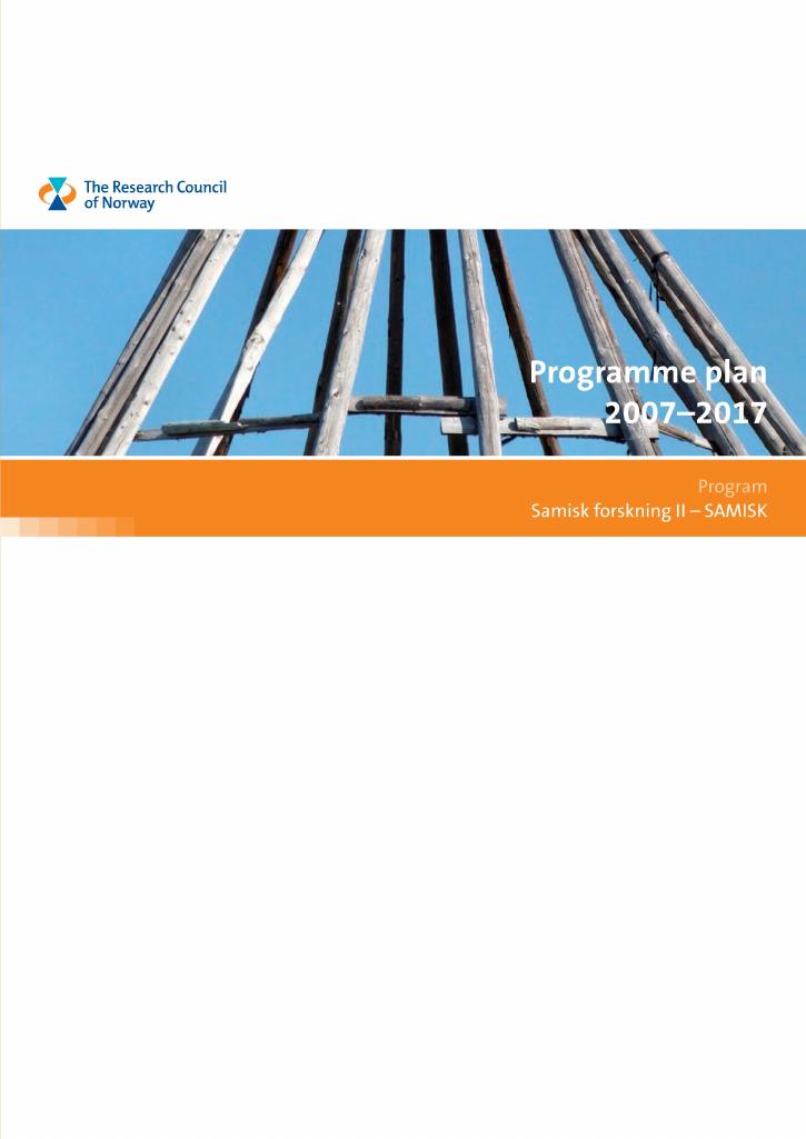 Forsiden av dokumentet Work programme - SAMISK Sámi Research II 2007-2017