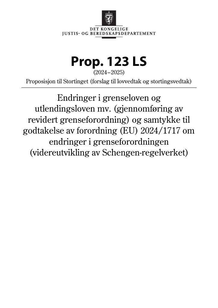 Forsiden av dokumentet Prop. 123 LS (2024–2025)