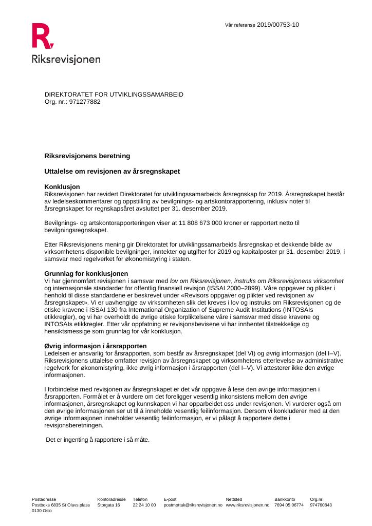 Forsiden av dokumentet Riksrevisjonsberetning (pdf)