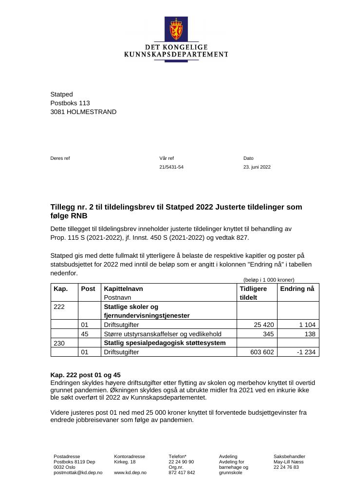 Tildelingsbrev Statped 2022 - Tillegg Nr. 2 - Kudos