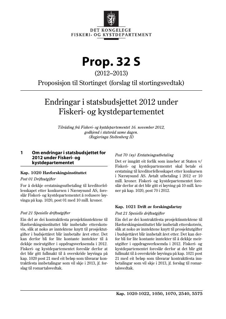 Forsiden av dokumentet Prop. 32 S (2012–2013)