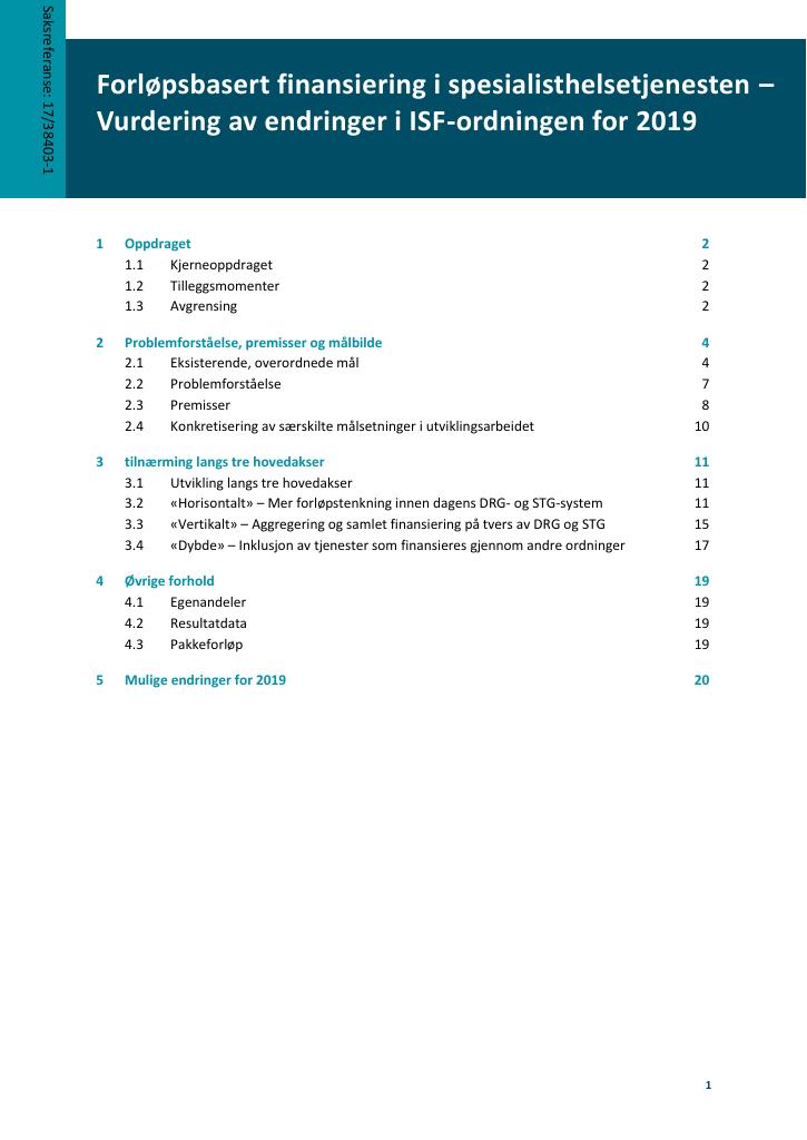 Forsiden av dokumentet Forløpsbasert finansiering i spesialisthelsetjenesten