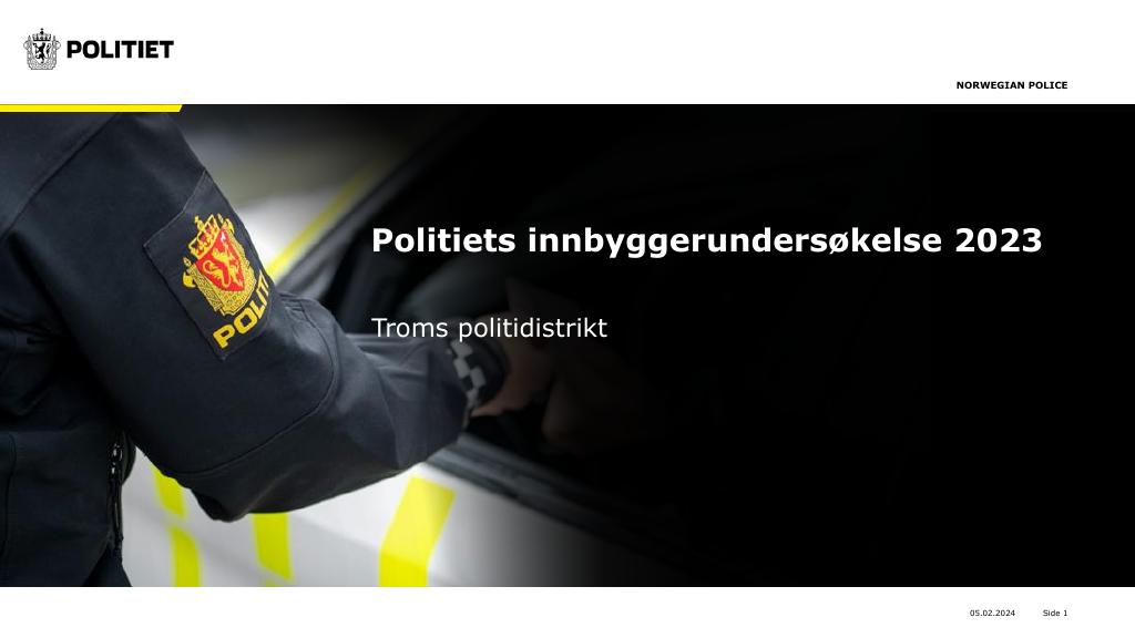 Forsiden av dokumentet Politiets innbyggerundersøkelse 2023
Troms politidistrikt