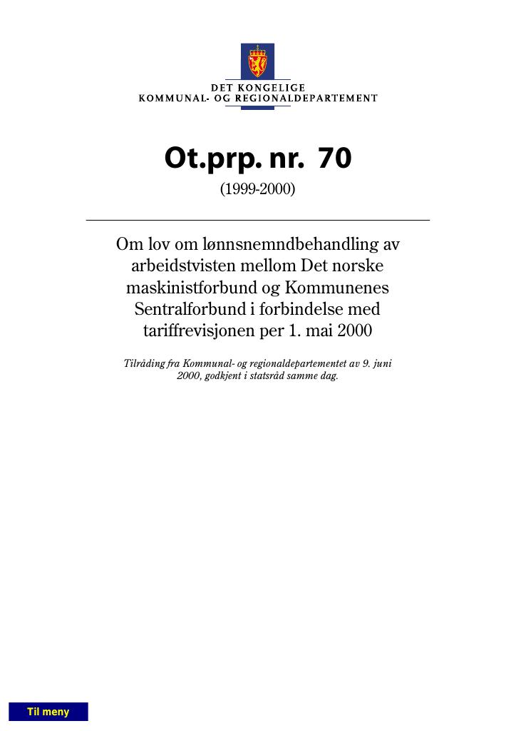 Forsiden av dokumentet Ot.prp. nr. 70 (1999-2000)