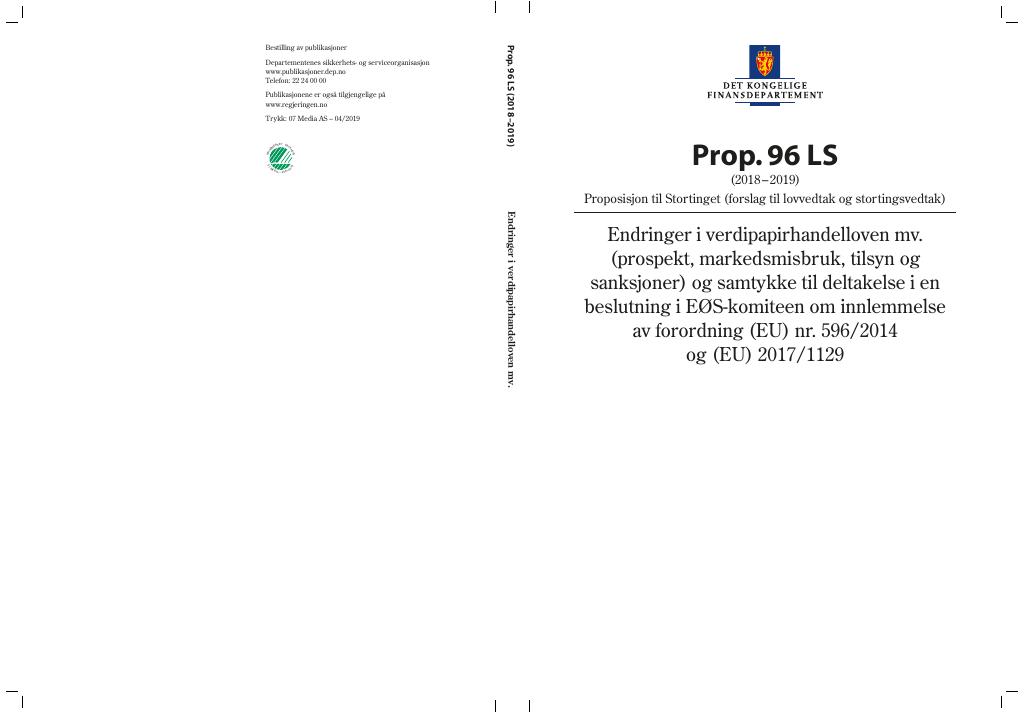 Forsiden av dokumentet Prop. 96 LS (2018–2019)