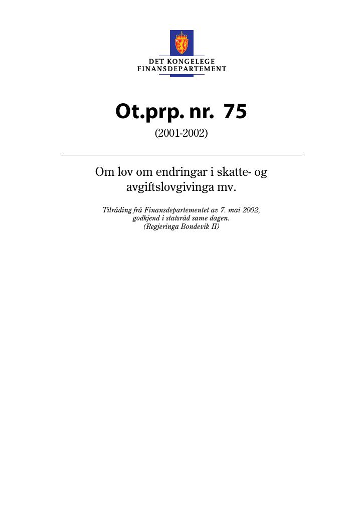 Forsiden av dokumentet Ot.prp. nr. 75 (2001-2002)
