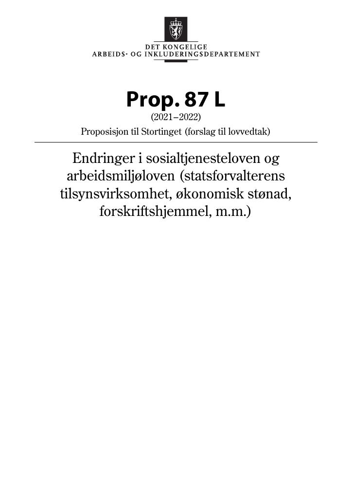 Forsiden av dokumentet Prop. 87 L (2021–2022)