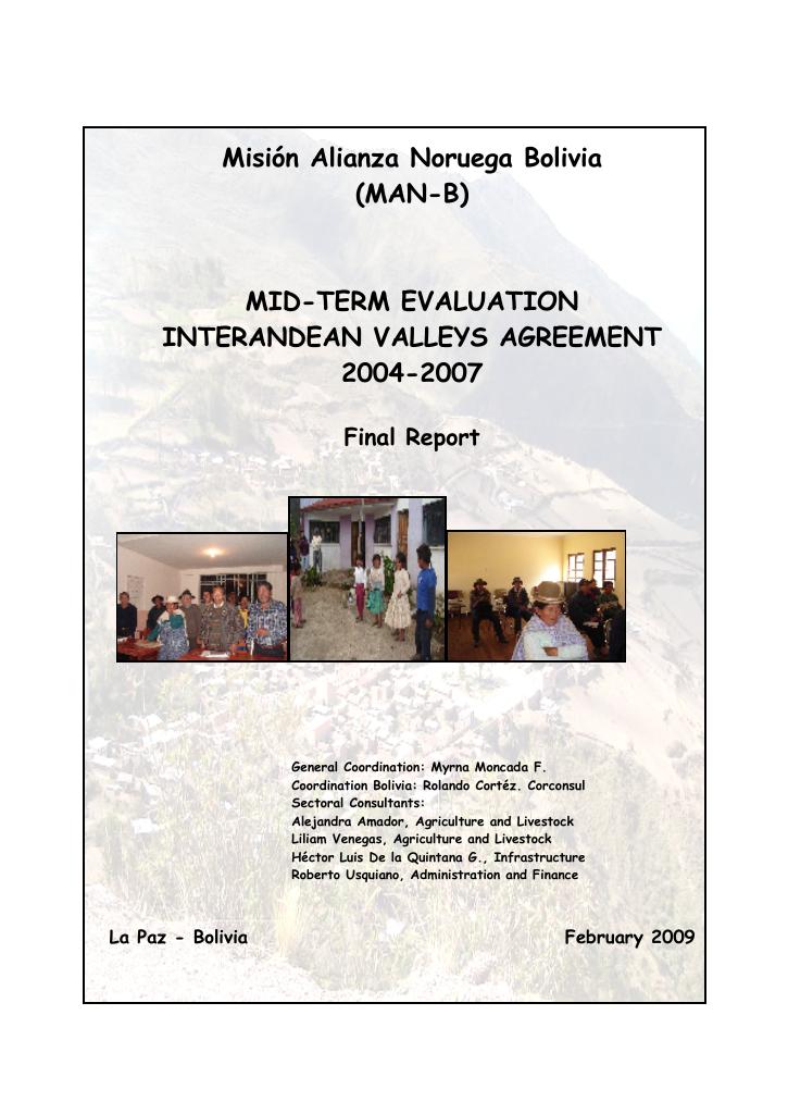 Forsiden av dokumentet Mid-term Evaluation: Interandean Valleys Agreement 2004-2007