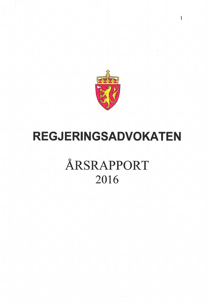 Forsiden av dokumentet Arsrapport Regjeringsadvokaten 2016