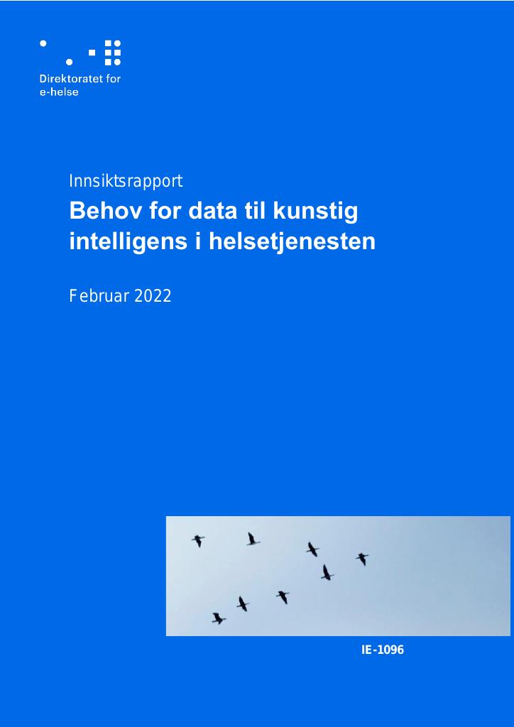 Forsiden av dokumentet Behov for data til kunstig
intelligens i helsetjenesten