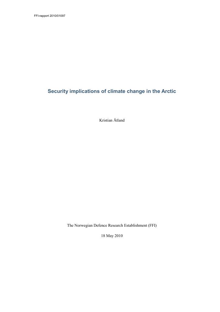 Forsiden av dokumentet Security implications of climate change in the Arctic