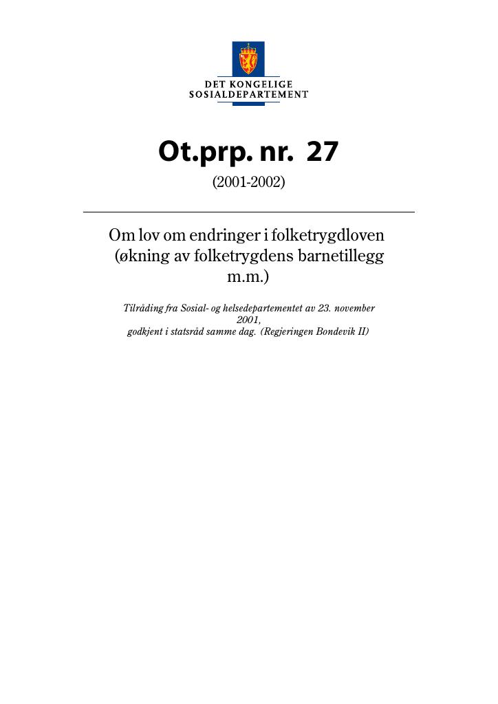 Forsiden av dokumentet Ot.prp. nr. 27 (2001-2002)