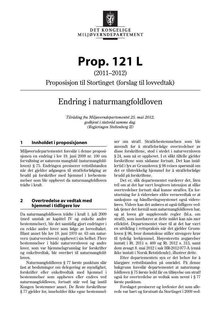 Forsiden av dokumentet Prop. 121 L (2011–2012)