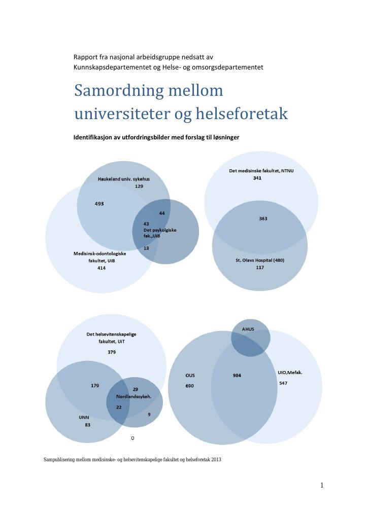 Forsiden av dokumentet Samordning mellom universiteter og helseforetak