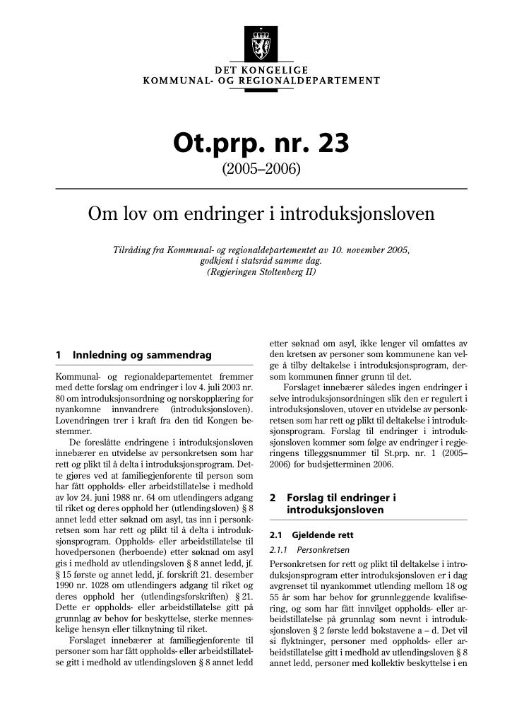 Forsiden av dokumentet Ot.prp. nr. 23 (2005-2006)