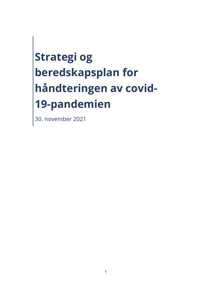 Forsiden av dokumentet Strategi og beredskapsplan for håndteringen av covid-19-pandemien