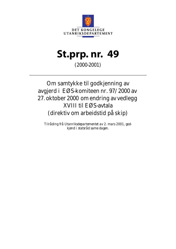 Forsiden av dokumentet St.prp. nr. 49 (2000-2001)