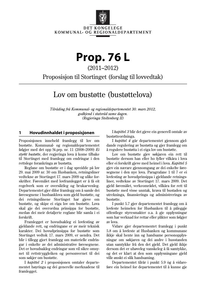 Forsiden av dokumentet Prop. 76 L (2011–2012)