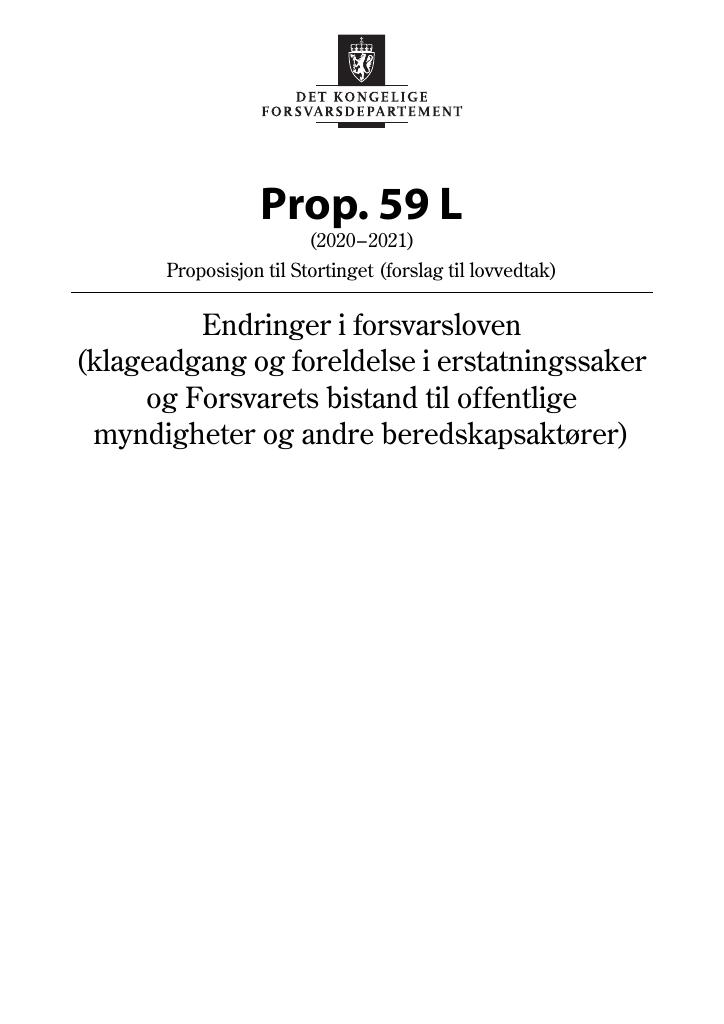 Forsiden av dokumentet Prop. 59 L (2020–2021)