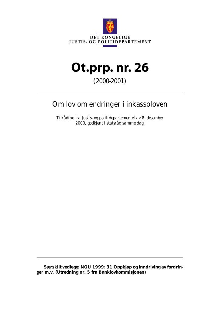 Forsiden av dokumentet Ot.prp. nr. 26 (2000-2001)