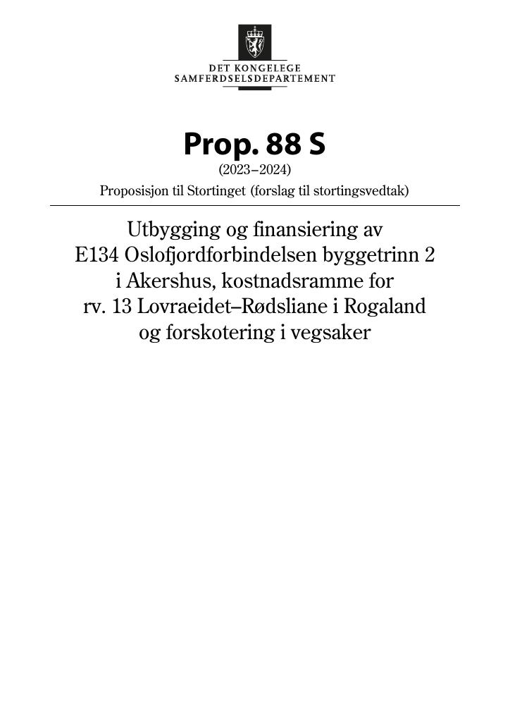 Forsiden av dokumentet Prop. 88 S (2023–2024)