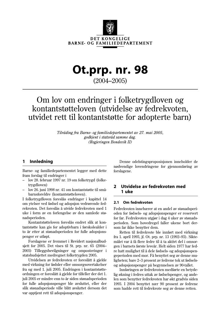 Forsiden av dokumentet Ot.prp. nr. 98 (2004-2005)