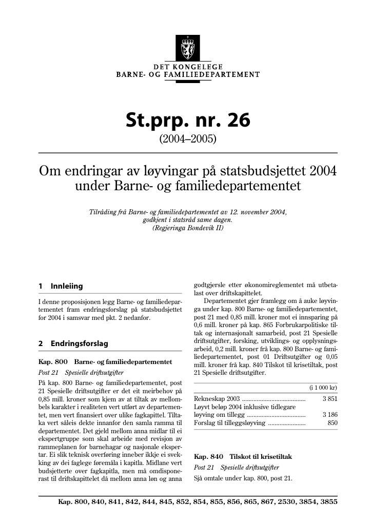 Forsiden av dokumentet St.prp. nr. 26 (2004-2005)