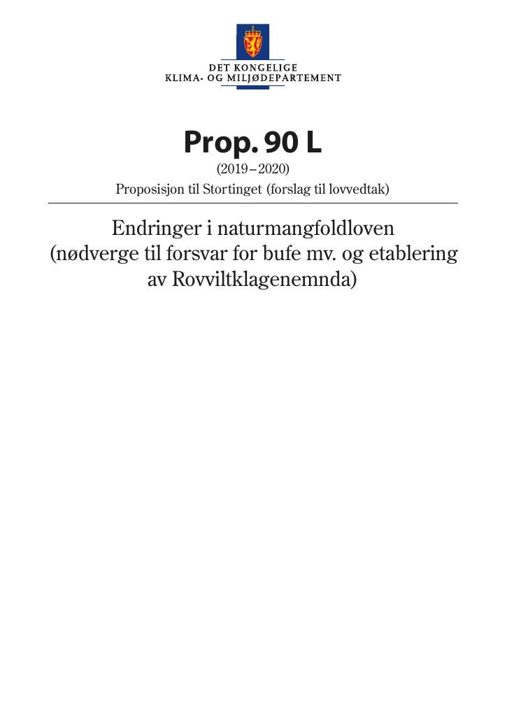 Forsiden av dokumentet Prop. 90 L (2019–2020)