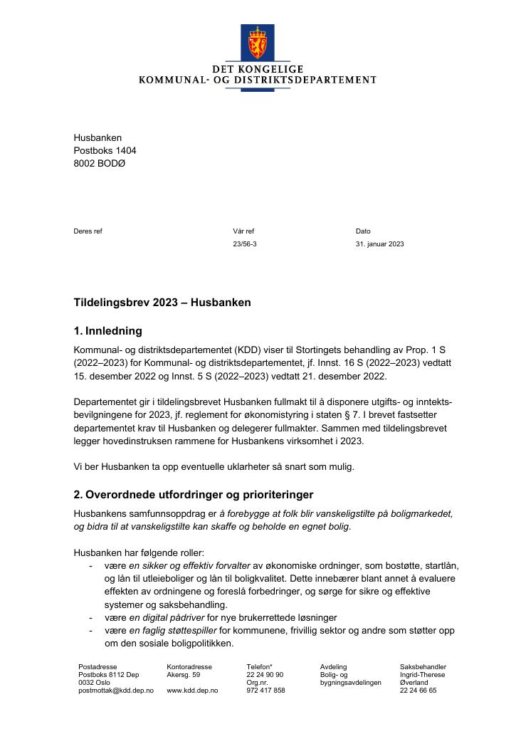 Tildelingsbrev Husbanken 2023 - Kudos