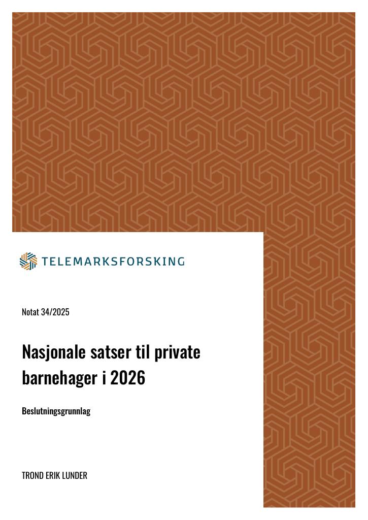 Forsiden av dokumentet Nasjonale satser til private barnehager i 2026