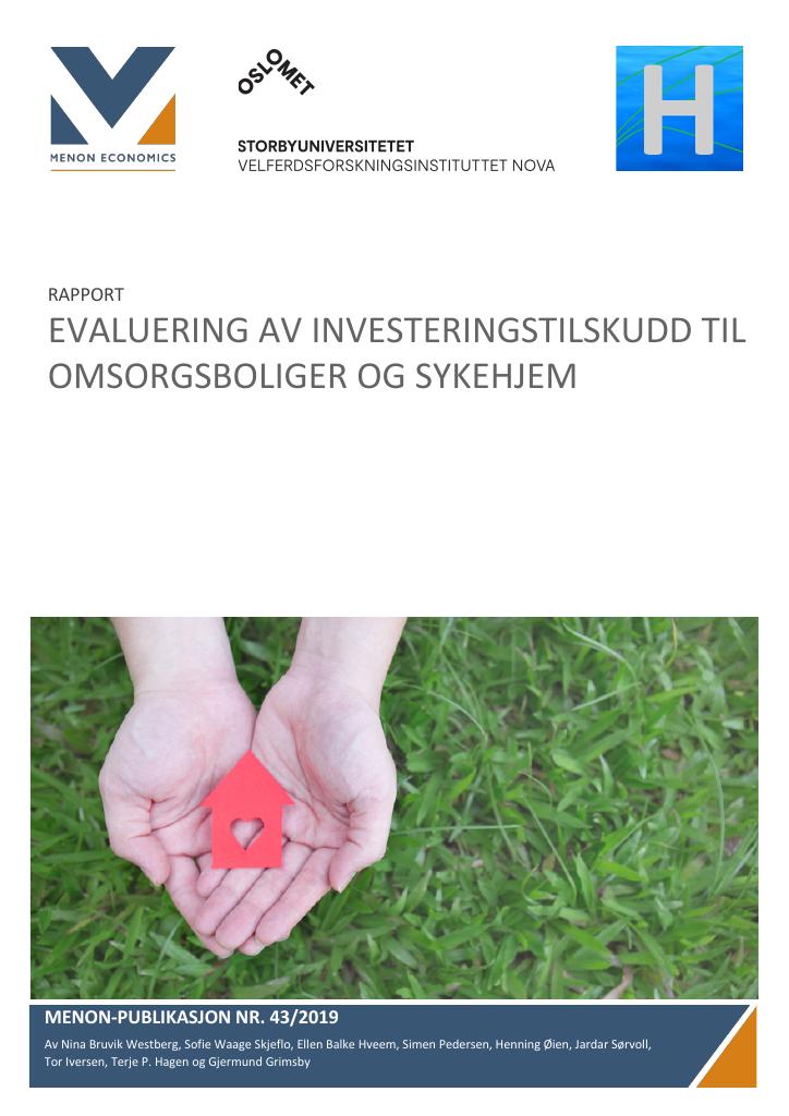 Forsiden av dokumentet Evaluering av investeringstilskudd til omsorgsboliger og sykehjem