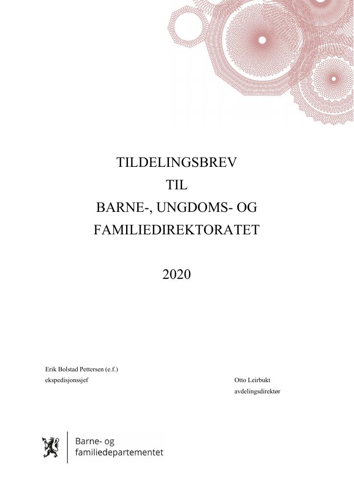 Forsiden av dokumentet Tildelingsbrev Bufdir 2020