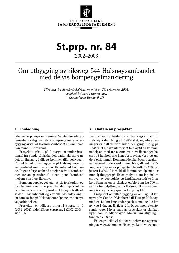 Forsiden av dokumentet St.prp. nr. 84 (2002-2003)