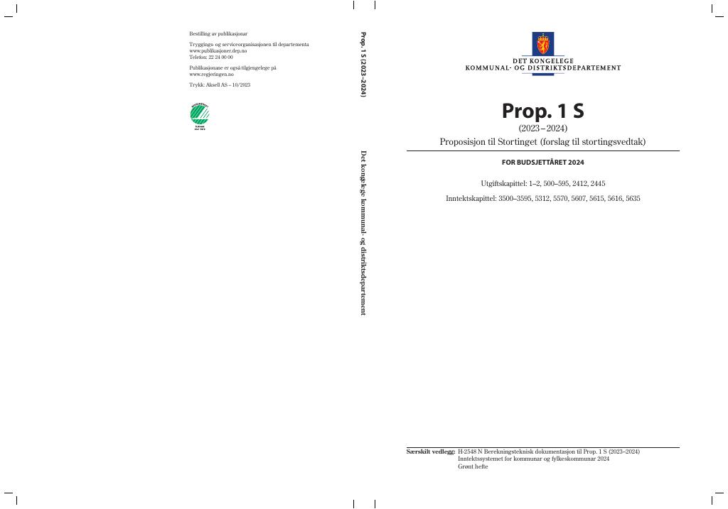 Forsiden av dokumentet Prop. 1 S (2023–2024)